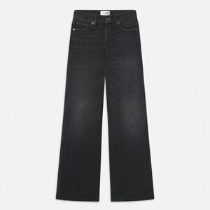 frame le slim palazzo high-rise wide-leg raw hem black jeans
